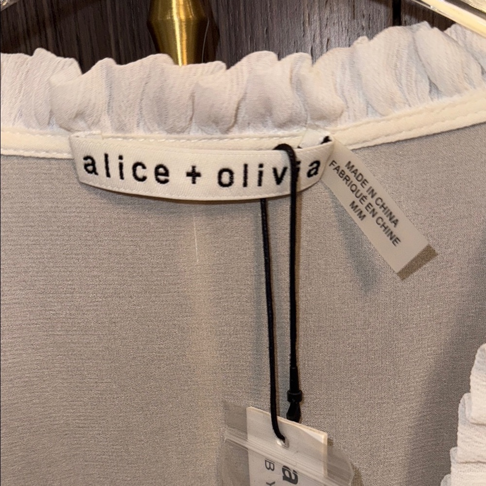 Alice + Olivia Cream Ruffle Cold Shoulder Blouse - Picture 6 of 16